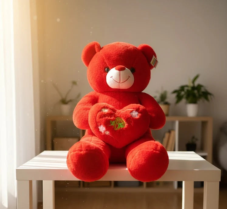 Large Red Love Teddy Bear with Heart Cushion.